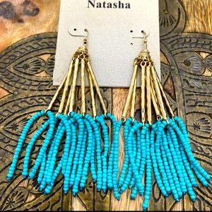Natasha Beaded Fringe Turquoise Earrings